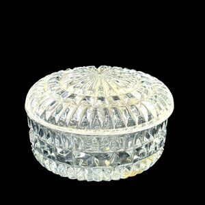 VTG Unbranded 24% lead crystal 4 inch round clear covered trinket dish box
